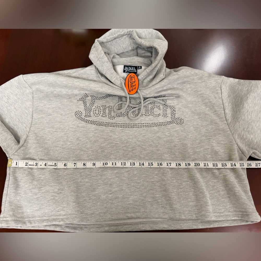 Von Dutch Light Gray Rhinestone Logo Hoodie - Picture 5 of 7